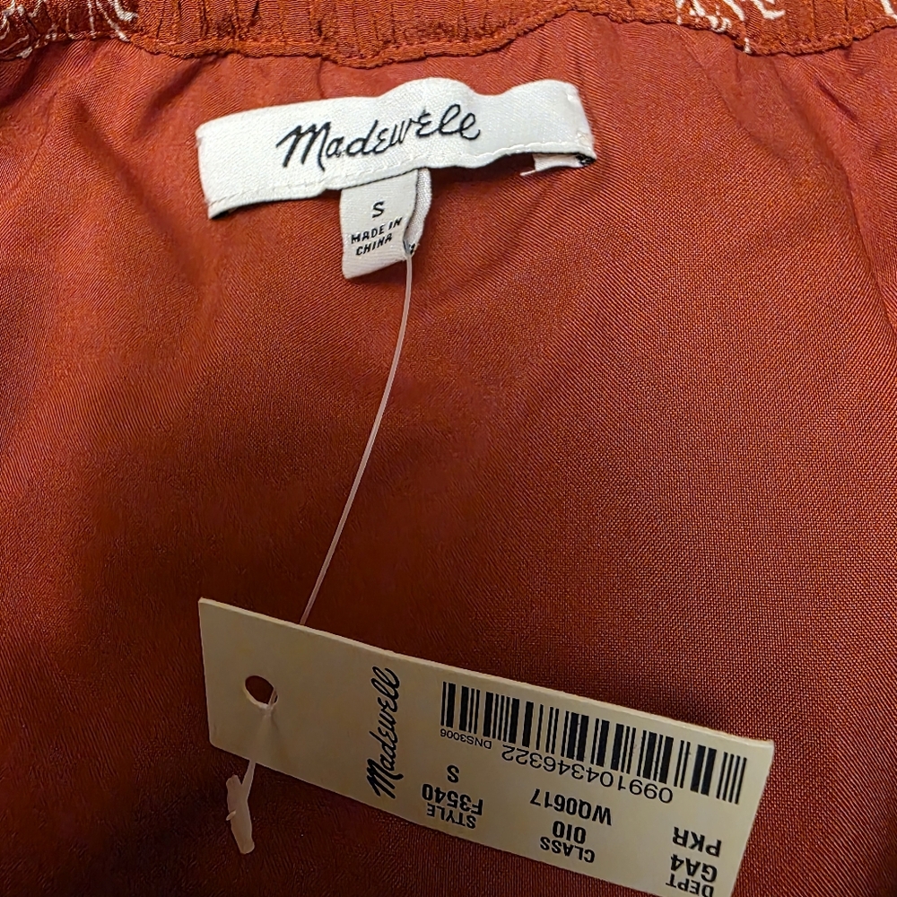 Madewell Burnt Orange Off-Shoulder Ruffled Sleeve Mini Silk Sundress Size S NWT - Picture 12 of 12